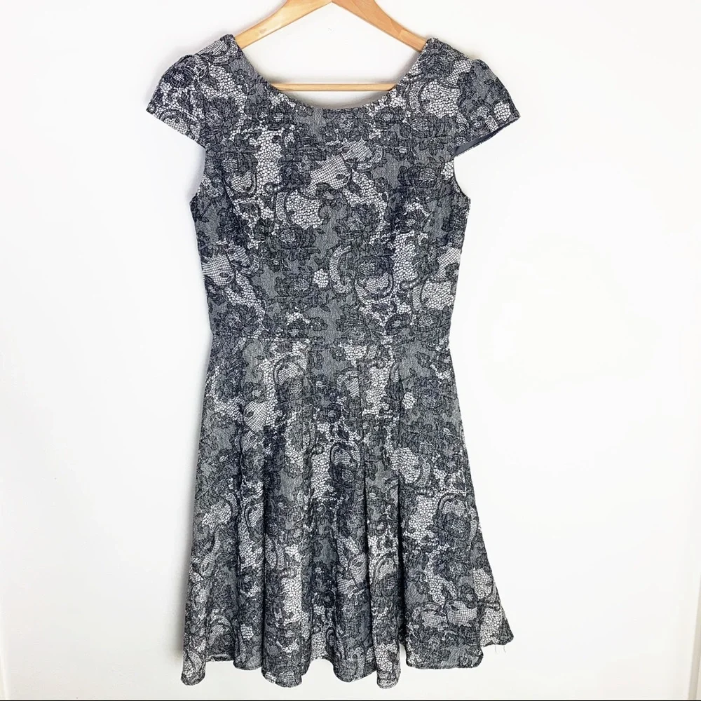 Betsey Johnson | Dresses | Betsey Johnson Skater Dress Gray Floral Lace  Print | Poshmark